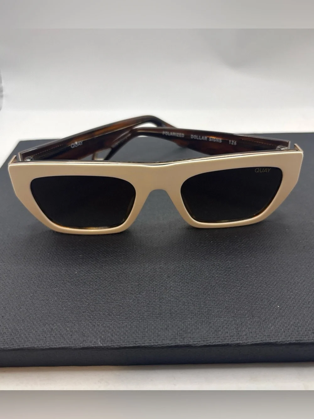 Quay Australia Dollar Signs Sunglasses Ivory/Brown Gold Polarized Cat Eye Trendy